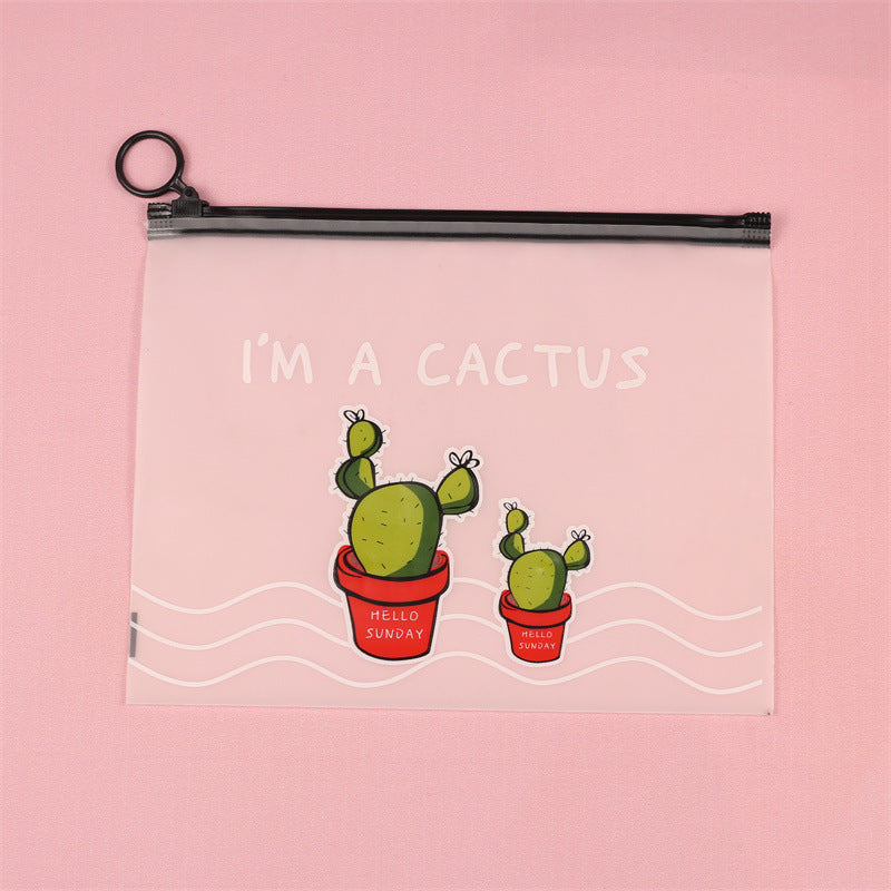 Wholesale Plastic Cartoon Cactus Zipper Document Bag